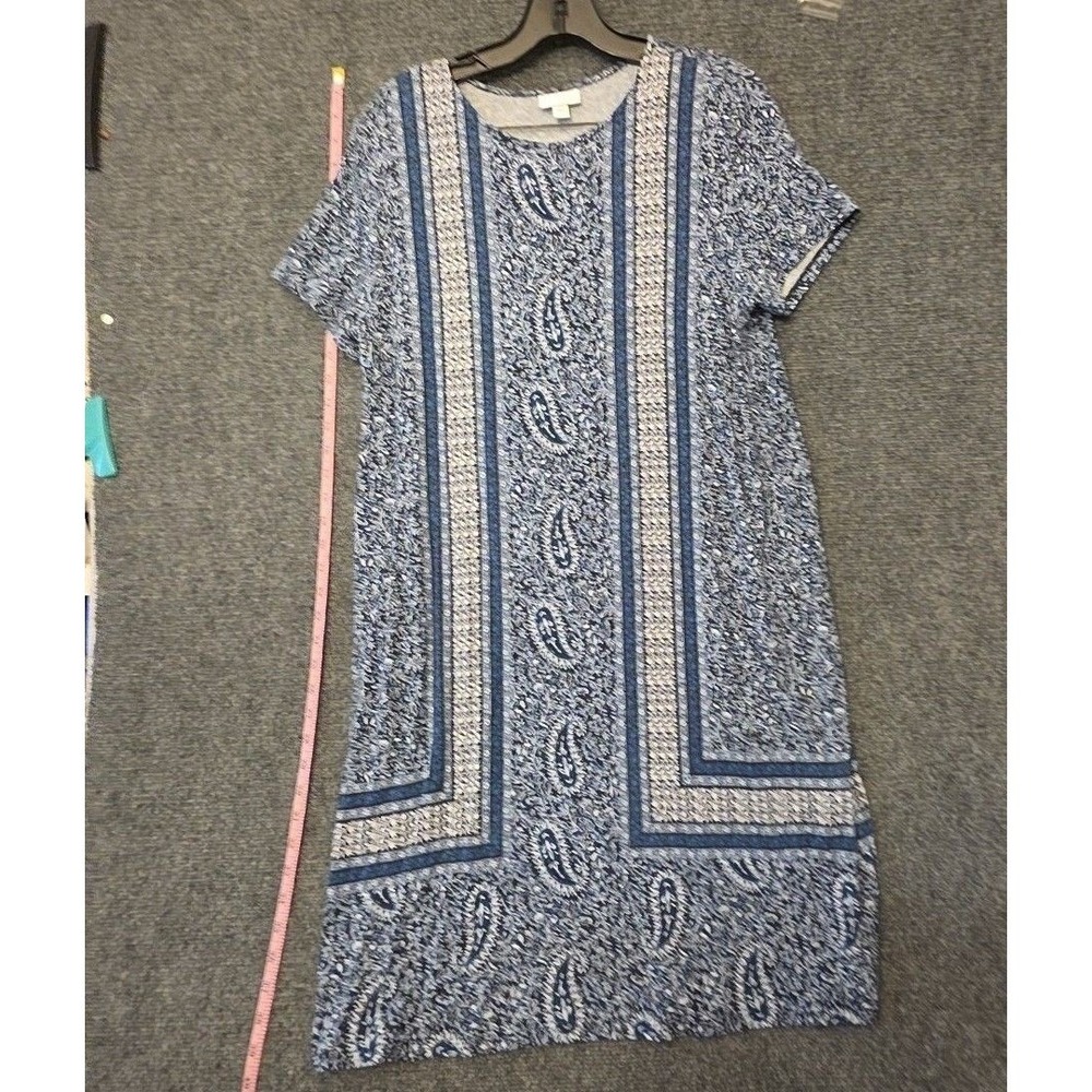 J. Jill Dress Womens M Blue Paisley Crew Neck Short Sleeve T Shirt Shift Knit